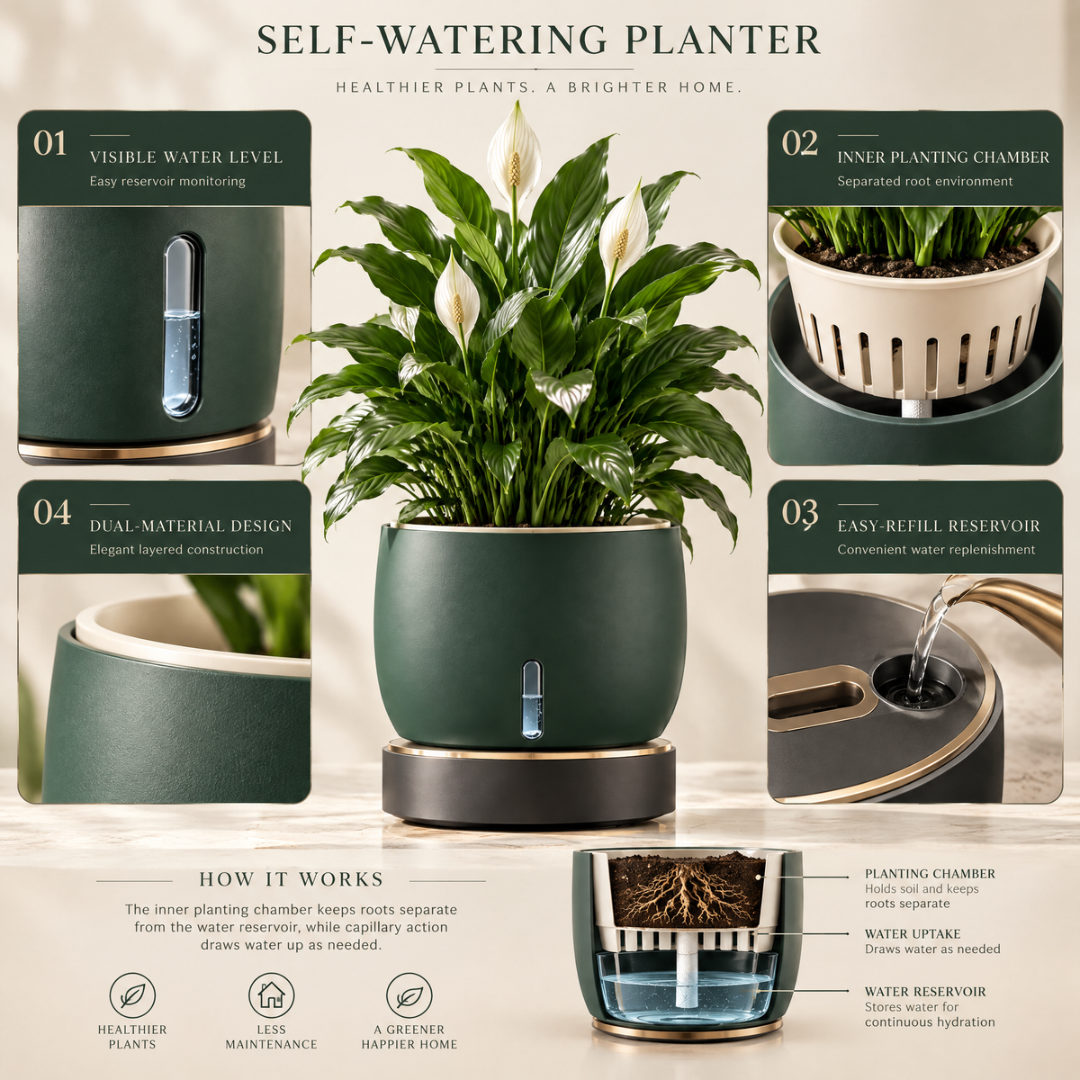 Velqathir™ Self-Watering Indoor Planter